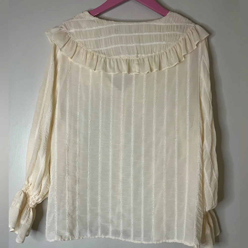 Zara medium bundle green collared sweater white cotton eyelet top ivory Blouse - Picture 14 of 16
